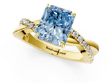 Yellow gold Fancy Blue Radiant  Cut Diamond Twisted Band with Pavé Setting and Four-Prong Setting_22