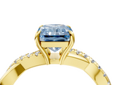 Yellow gold Fancy Blue Radiant  Cut Diamond Twisted Band with Pavé Setting and Four-Prong Setting_25