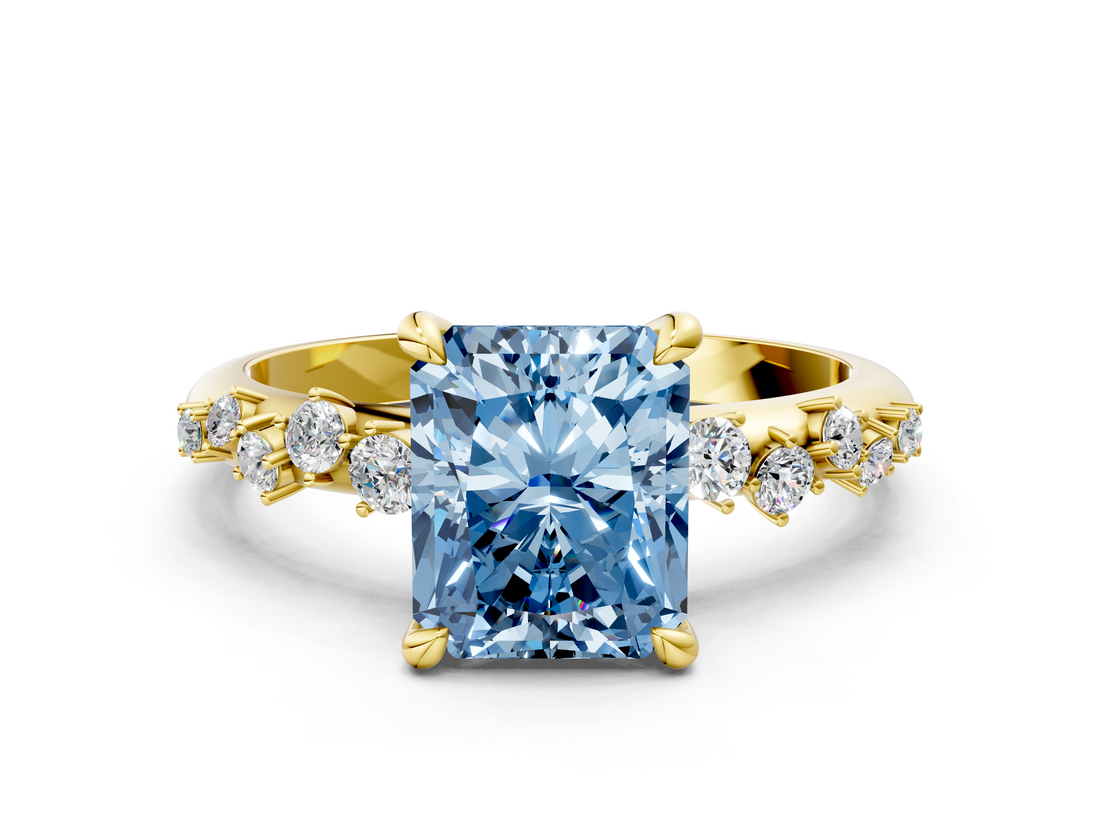Yellow gold Fancy Blue Radiant  Cut Diamond Vine Band with Four-Prong Setting_60