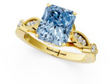 Yellow gold Fancy Blue Radiant  Cut Diamond with Milgrain Marquise and Bezel Accents on a Solitaire Band with Prong Setting_214