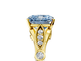 Yellow gold Fancy Blue Radiant  Cut Diamond with Milgrain Marquise and Bezel Accents on a Solitaire Band with Prong Setting_218