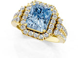 Yellow gold Fancy Blue Radiant  Cut Double Halo Diamond Engagement Ring with Pave Band and Four-Prong Setting_43