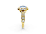 Yellow gold Fancy Blue Radiant  Cut Double Halo Diamond Engagement Ring with Pave Band and Four-Prong Setting_44