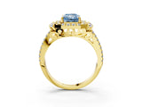 Yellow gold Fancy Blue Radiant  Cut Double Halo Diamond Engagement Ring with Pave Band and Four-Prong Setting_45
