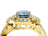 Yellow gold Fancy Blue Radiant  Cut Double Halo Diamond Engagement Ring with Pave Band and Four-Prong Setting_46