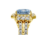 Yellow gold Fancy Blue Radiant  Cut Double Halo Diamond Engagement Ring with Pave Band and Four-Prong Setting_47