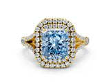 Yellow gold Fancy Blue Radiant  Cut Double Halo Split Shank Diamond Ring with Prong Setting_49