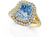Yellow gold Fancy Blue Radiant  Cut Double Halo Split Shank Diamond Ring with Prong Setting_50