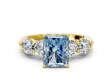Yellow gold Fancy Blue Radiant  Cut Five-Stone Prong Set Diamond Ring with Classic Band_32