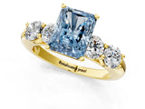 Yellow gold Fancy Blue Radiant  Cut Five-Stone Prong Set Diamond Ring with Classic Band_33