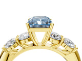 Yellow gold Fancy Blue Radiant  Cut Five-Stone Prong Set Diamond Ring with Classic Band_36