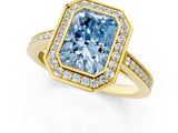 Yellow gold Fancy Blue Radiant Cut Halo Bezel Diamond Pave Band Ring_1