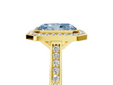 Yellow gold Fancy Blue Radiant Cut Halo Bezel Diamond Pave Band Ring_5