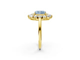 Yellow gold Fancy Blue Radiant Cut Halo Cluster Diamond Ring with Pave Band and Four-Prong Setting_14