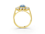 Yellow gold Fancy Blue Radiant Cut Halo Cluster Diamond Ring with Pave Band and Four-Prong Setting_15