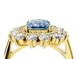 Yellow gold Fancy Blue Radiant Cut Halo Cluster Diamond Ring with Pave Band and Four-Prong Setting_16