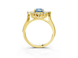 Yellow gold Fancy Blue Radiant Cut Halo Diamond Cluster Ring with Marquise and Round Stones on a White Gold Band with Prong Setting_3