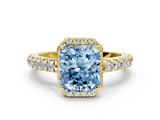Yellow gold Fancy Blue Radiant  Cut Halo Diamond Engagement Ring with Pave Band and Four-Prong Setting_28