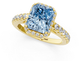 Yellow gold Fancy Blue Radiant  Cut Halo Diamond Engagement Ring with Pave Band and Four-Prong Setting_29