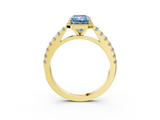 Yellow gold Fancy Blue Radiant  Cut Halo Diamond Engagement Ring with Pave Band and Four-Prong Setting_31