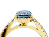 Yellow gold Fancy Blue Radiant  Cut Halo Diamond Engagement Ring with Pave Band and Four-Prong Setting_32