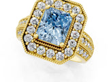 Yellow gold Fancy Blue Radiant Cut Halo Diamond Engagement Ring with Pave Split Shank and Four-Prong Setting_1