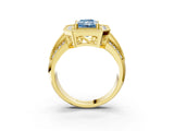 Yellow gold Fancy Blue Radiant Cut Halo Diamond Engagement Ring with Pave Split Shank and Four-Prong Setting_3