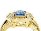 Yellow gold Fancy Blue Radiant Cut Halo Diamond Engagement Ring with Pave Split Shank and Four-Prong Setting_4