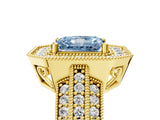 Yellow gold Fancy Blue Radiant Cut Halo Diamond Engagement Ring with Pave Split Shank and Four-Prong Setting_5