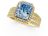 Yellow gold Fancy Blue Radiant  Cut Halo Diamond Engagement Ring with Split Shank and Four-Prong Setting_21