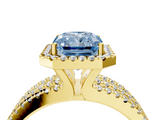 Yellow gold Fancy Blue Radiant  Cut Halo Diamond Engagement Ring with Split Shank and Four-Prong Setting_24