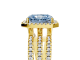 Yellow gold Fancy Blue Radiant  Cut Halo Diamond Engagement Ring with Split Shank and Four-Prong Setting_25