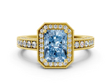 Yellow gold Fancy Blue Radiant  Cut Halo Diamond Pave Band Ring with Four-Prong Setting_25