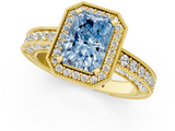 Yellow gold Fancy Blue Radiant  Cut Halo Diamond Pave Band Ring with Four-Prong Setting_26