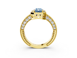 Yellow gold Fancy Blue Radiant  Cut Halo Diamond Pave Band Ring with Four-Prong Setting_28