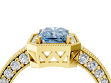 Yellow gold Fancy Blue Radiant  Cut Halo Diamond Pave Band Ring with Four-Prong Setting_29
