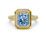 Yellow gold Fancy Blue Radiant  Cut Halo Diamond Pave Band with Four-Prong Setting_37