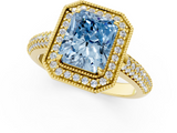 Yellow gold Fancy Blue Radiant  Cut Halo Diamond Pave Band with Four-Prong Setting_38