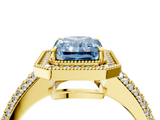 Yellow gold Fancy Blue Radiant  Cut Halo Diamond Pave Band with Four-Prong Setting_41