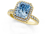 Yellow gold Fancy Blue Radiant Cut Halo Diamond Pave Band with Prong Setting_1