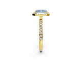 Yellow gold Fancy Blue Radiant Cut Halo Diamond Pave Band with Prong Setting_2