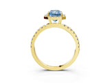 Yellow gold Fancy Blue Radiant Cut Halo Diamond Pave Band with Prong Setting_3