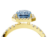 Yellow gold Fancy Blue Radiant Cut Halo Diamond Pave Band with Prong Setting_4