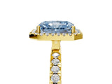 Yellow gold Fancy Blue Radiant Cut Halo Diamond Pave Band with Prong Setting_5