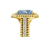 Yellow gold Fancy Blue Radiant Cut Halo Diamond Ring with Beaded Split Shank and Four-Prong Setting_5