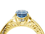 Yellow gold Fancy Blue Radiant  Cut Halo Diamond Ring with Channel Set Band and Four-Prong Setting_36