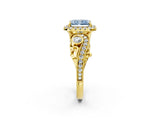 Yellow gold Fancy Blue Radiant Cut Halo Diamond Ring with Milgrain and Bezel Accents on a Split Shank Band_14