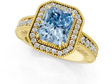 Yellow gold Fancy Blue Radiant  Cut Halo Diamond Ring with Pavé Band and Four-Prong Setting_76