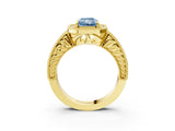 Yellow gold Fancy Blue Radiant  Cut Halo Diamond Ring with Pavé Band and Four-Prong Setting_78