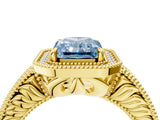Yellow gold Fancy Blue Radiant  Cut Halo Diamond Ring with Pavé Band and Four-Prong Setting_79